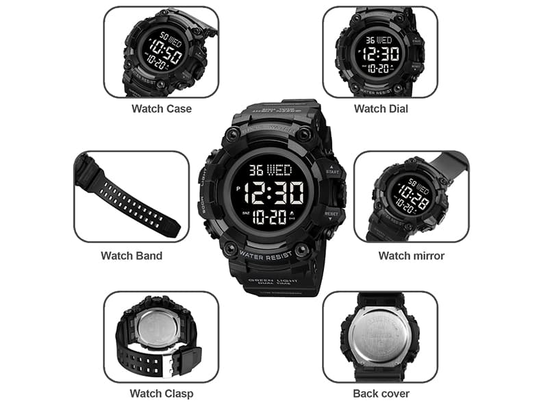 FANMIS Men's Digital 50M Waterproof Electronic Sport Watch Rubber Band Army Military 24H Time LED Light 164FT Water Resistant Calendar Date Day Watches