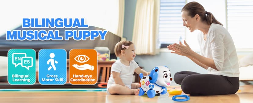HumorPlay Musical Puppy Baby Toy 6-12-18 Month, Crawling & Walking Toys for 1 Year Old Boy Girl Gifts, Birthday Gift for 1 Year Old Boy Toy, Bilingual Infant Present for 6 7 8 9 10 Month B0DLFV6YPR
