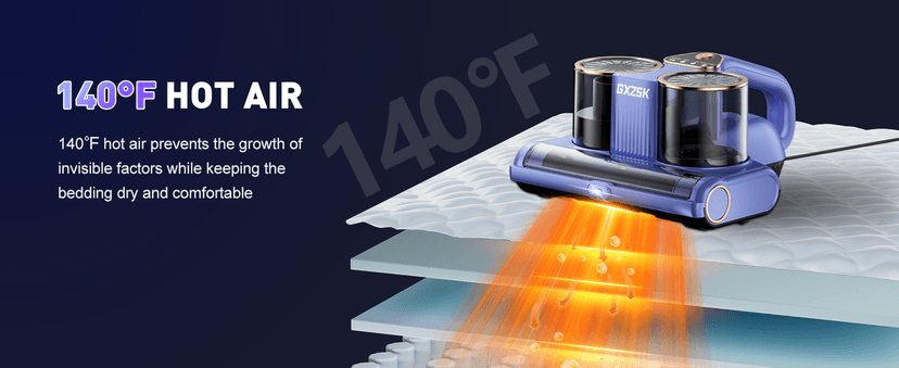 Mattress Vacuum Cleaner, 16kPa Bed Vacuum Cleaner with 253.7nm UV-C Light, Ultrasonic & 140℉ Heating, Dual Cup & Widen Suction Port Handheld Vacuums for Bed, Sofa, Couch, Crib (500W, Corded)