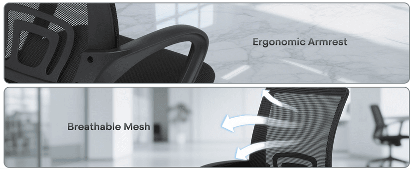 Ergonomic Office Chair - 330Lbs, Breathable Mesh Computer Desk Chair with Lumbar Support & Armrest, Rolling Swivel Adjustable Tilt Lock for Home Office/Gaming, Bedroom Study
