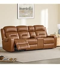 Watson & Whitely Genuine Leather Power Recliner Sofa, 3 Seater Wall Hugger Reclining Sofas with Power Headrest, USB & TypeC Ports, Electric Recliner Couch Set for Living Room, Saddle Brown