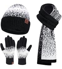 Womens Winter Warm Knit Beanie Hat Touchscreen Gloves Long Neck Scarf Set with Fleece Lined Skull Caps Gifts for Women