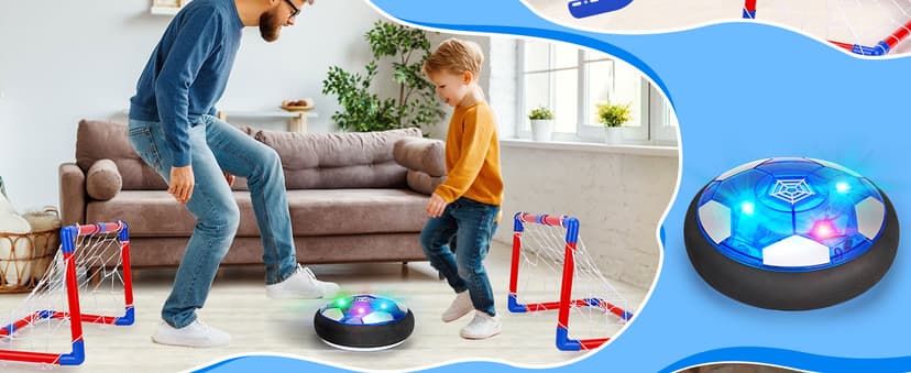 3 in 1 Hover Soccer Ball Toddler Hockey Set with LED Lights Indoor Toys for Kids Soccer Gift for Boys 6-8 8-12 Kids Sports Soccer Games 3 4 5 6 7 8 Year Old Boy Age 4-8 Birthday Gift