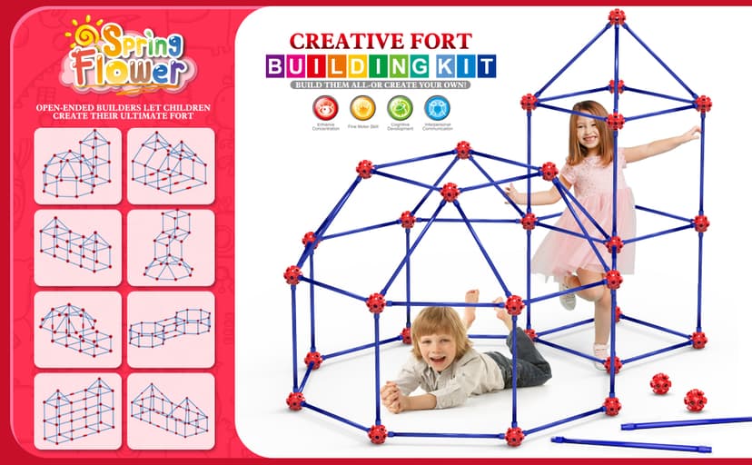 Fort Building Kit for Kids,STEM Construction Toys, Christmas & Birthday Gift for 4 5 6 7 8 9 10 11 12 Years Old Boys and Girls,Ultimate Creative Set for Indoor & Outdoors Activity,140 Pcs,Original