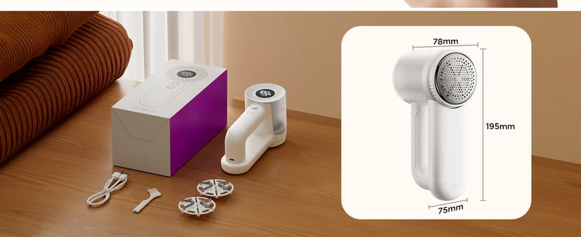 Rechargeable Fabric Shaver, Lint Remover for Clothes, Lint Shaver 6-Leaf Blades, 3-Speeds Lint Shaver with LED Display for Effortless Fuzz & Pill Removal for Clothes, Sweaters, Furniture, White