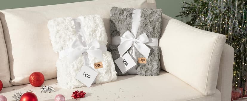 UGG Adalee Faux Fur Throw Blanket Luxury Lightweight Cozy Soft Throw for Couch Bed or Chair Hypoallergenic Machine Washable Double-Sided Fluffy Blanket Home Decor, 50-inch x 70-inch, Natural White