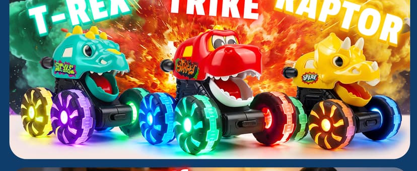 LED Wheels Dino Truck Toys for Toddler Boys Girls Gifts, Dinosaur Cars for 2 Year Old Boy Christmas Birthday Gifts Monster Truck Toys Dinosaur Cars, Press and Go Light Up Cars for Toddlers B0F5PVJJ9J
