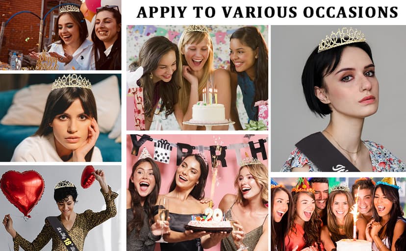 CAVETEE Gold Birthday Crown and Tiara for Women, Sash for Girls - Birthday Party Decoration