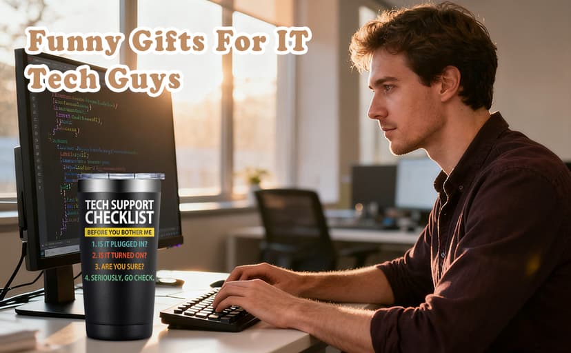SpenMeta Tech Gifts for Men - Christmas, Birthday Gifts for IT Techies Guys, Geek, Computer Programmer - 20oz Tech Support Checklist Tumbler Cup