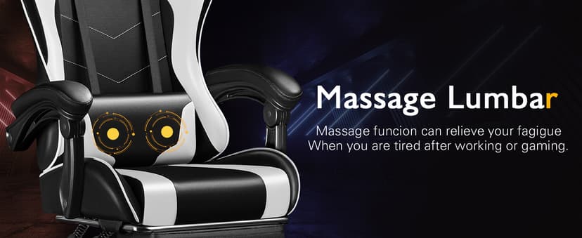 Homall Gaming Chair, Video Game Chair with Footrest and Massage Lumbar Support, Ergonomic Computer Chair Height Adjustable with Swivel Seat and Headrest (White)