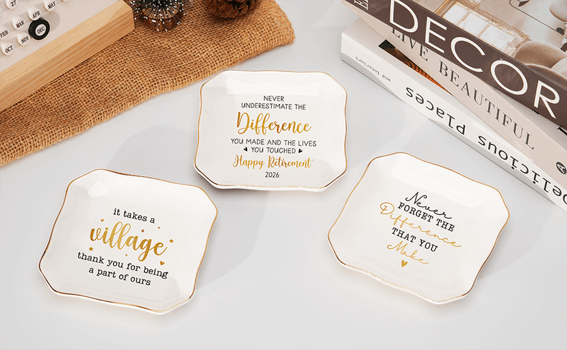 Retired Gift for Coworker, Boss, Employee, Teacher, Nurse- 4.5"x4.5" Ceramic Jewelry Dish Tray HEXMOZ Retirement Gift for Woman - Retirement Gifts for Women 2026 B0FHHB1FR5