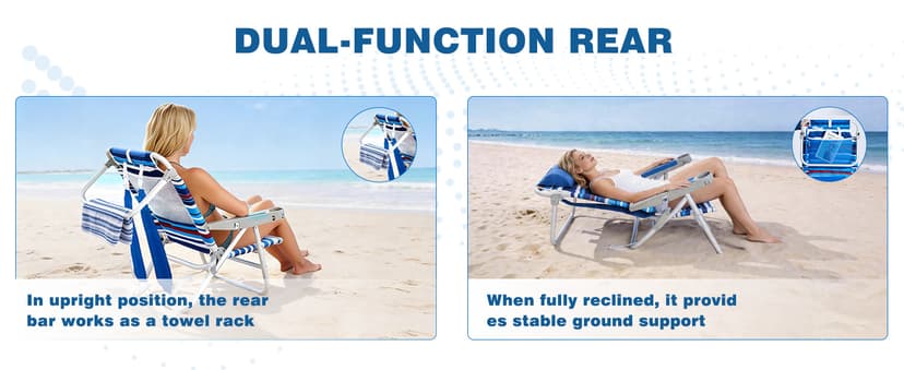 SUNNYFEEL Extra Wide Low Beach Chair 5 Position Lay Flat 500 LBS Heavy Duty, XL Oversized Portable Folding Camping Chairs with Cup Holder for Outdoor/Trip, Lightweight Backpack Beach Chair for Adults