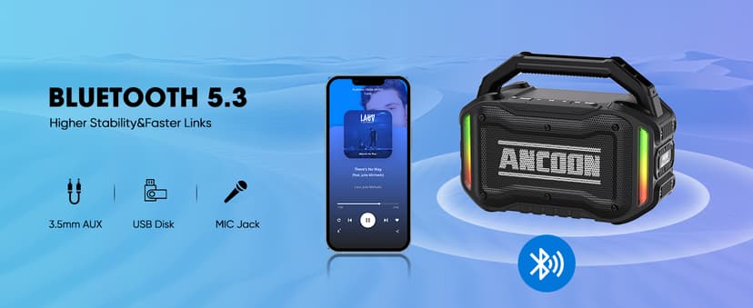 Speakers Bluetooth Wireless: 80W(Peak) Loud Speaker with Bass, 20H Playtime, IPX6 Waterproof, Large Jobsite Speakers for Work, Outdoor, Workshop, Garage, Portable Speaker with TWS (Black)