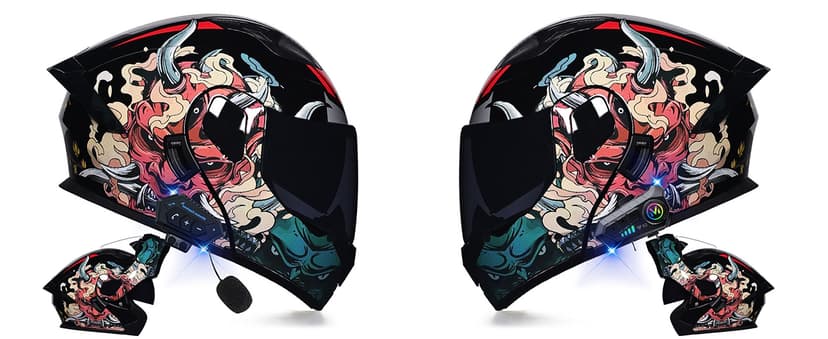 Bluetooth Modular Motorcycle Helmet DOT Approved Full Face Flip up Anti-Fog Double Visor Helmet Street Bike Helmet Built-in Dual Speaker with Microphone