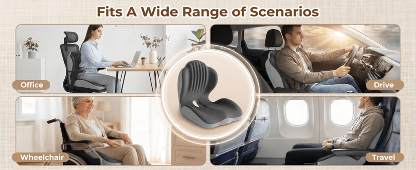 Ergonomic Office Chair Seat Cushion, L-Shaped Memory Foam Coccyx Cushion for Tailbone Pain Relief, Orthopedic Car Seat Cushion with Lumbar Support & Cutout Hollow for Sciatica & Back Pain (Grey