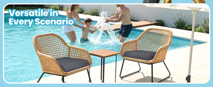 TasticTotes 19 x 19 x 3 Inch Patio Chair Cushions - Set of 2, Waterproof Outdoor Seat Cushions with Adjustable Straps and Handles, Fade-Resistant Chair Pads for Outdoor Furniture, Garden, Beach, Grey