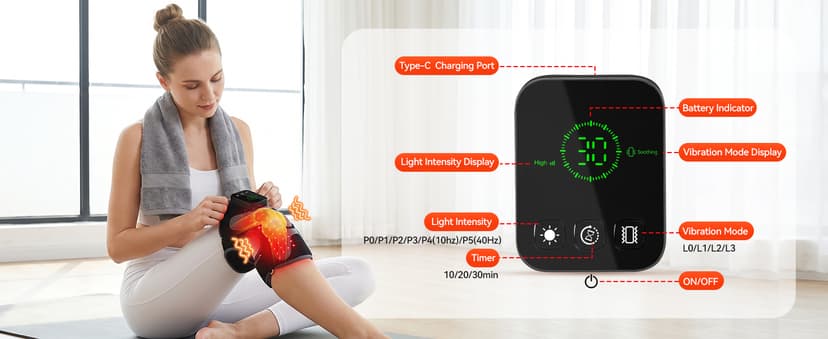 Red Light Therapy Knee Massager 660nm & 850nm, Heated Vibration Knee Brace Cordless Rechargeable 5000mAh, Timer & Pulse Modes for Knee Elbow Shoulder Joint Comfort Support Device B0GS5MWP52