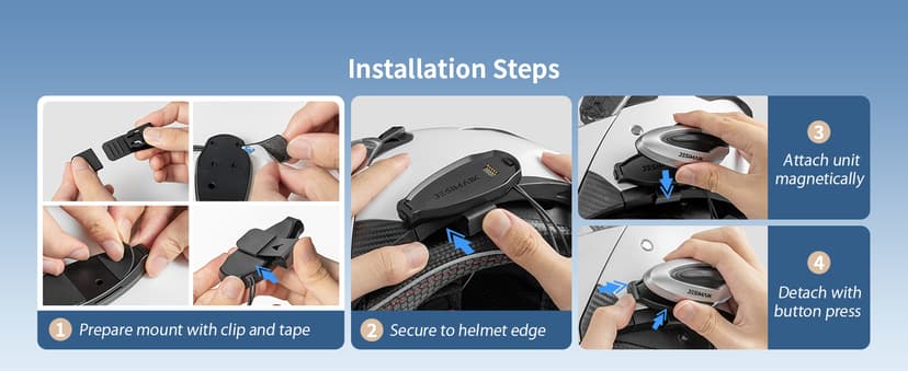 JESIMAIK Motorcycle Helmet Bluetooth Headset, 10-Rider Mesh Helmet Communication System, Anti-Theft Magnet Mount, 23H Battery Life, Glove-Friendly Anti-mistouch Intercom, Music Sharing, Black,(1 Pack)
