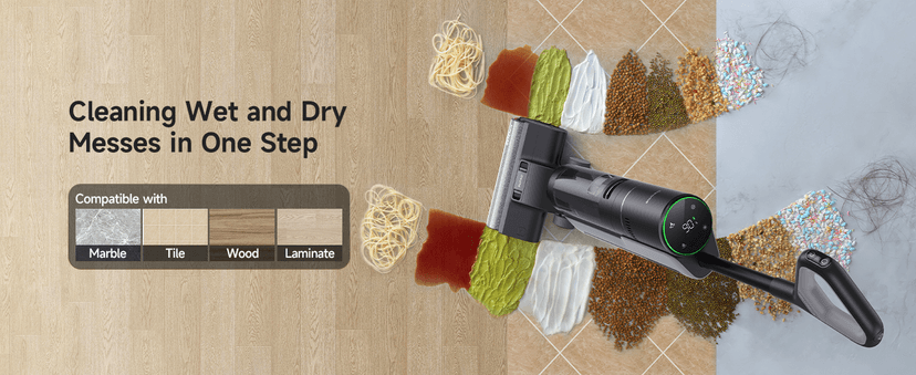 DREAME H12 PRO Vacuum Mop, Wet Dry Vacuum Cleaner for Hard Floor, Vacuum and Mop at The Same Time for Wet & Dry Messes, Auto Self-Cleaning, Edge to Edge Cleaning with Hot Air Drying