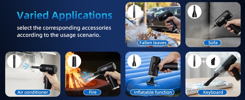 Compressed Air Duster & Vacuum Cleaner-3 Gear Adjustable 100000RPM Handheld Car Vacuum/Air Blower,Electric Air Duster with LED Light for Keyboard Electric Devices Cleaning.Replaces Compressed Air Cans