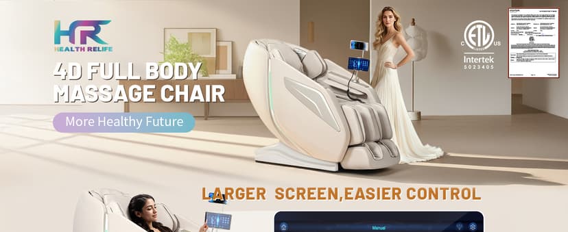 HealthRelife 4D Massage Chair Full Body Zero Gravity Recliner - 55“ SL-Track,15 Auto Modes,11 Massage Technique,40 Airbags Massage,with Yoga Stretch,APP Control,Shiatsu Foot Massage(Beige)