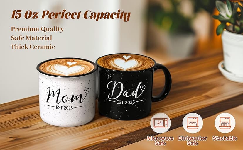 Maustic Mom and Dad Mugs, New Parents Gifts for Couples, New Mom and Dad Gifts for Expecting First Time Parents, 15 Oz