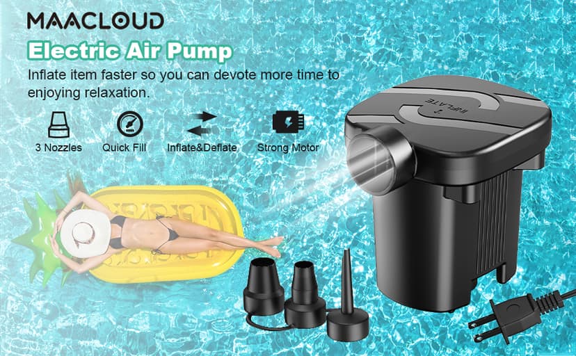 Electric Air Pump - Quick-Fill Portable AC110-120V Pump for Inflatables, Mattresses, Cushions, Pool Floats & More