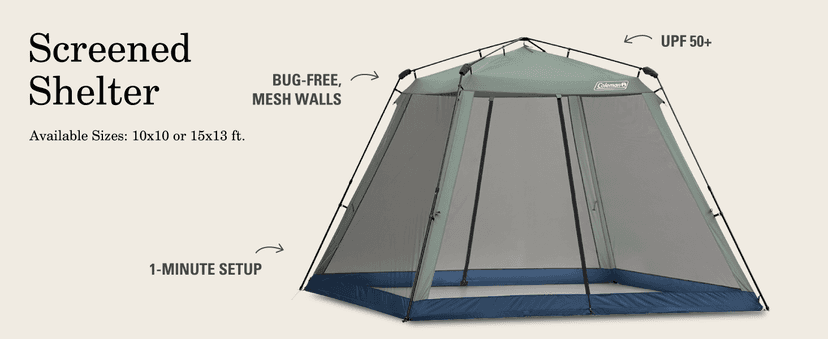 Coleman Skyshade Large Portable Sun Shelter, Easy Setup with Pre-Attached Poles, Canopy Provides Cover from Sand & Sun, Great for Beach, Park, Tailgating, Camping, Backyard & More