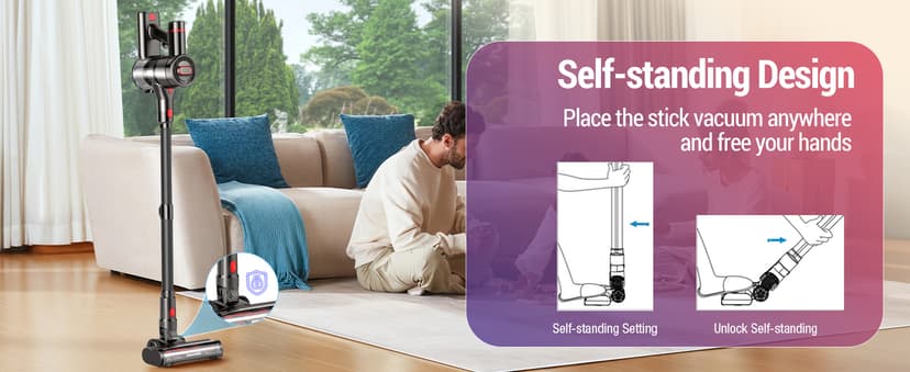 Cordless Vacuum Cleaner, 450W/40Kpa Stick Vacuum with Powerful Suction, 50Min Vacuum Cleaner for Home, Anti-tangle and 1L Dust Cup, 8 in 1 Lightweight Vacuum for Hardwood Floor Carpet Pet Hair