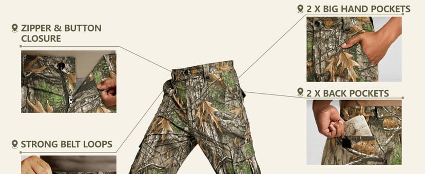 GINGTTO Men's Hunting Pants Camo Cargo Tactical Pants Lightweight Insulated Clothes Brush