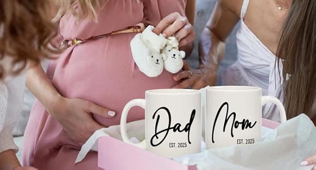 Breezy Valley New Parents Gifts for Couples, First Time New Mom and Dad Gifts Mugs Est 2025, Gender Reveal Baby Shower Gifts Basket, Pregnancy Gifts for Expecting Parents to be, Newborn Baby Gift Set