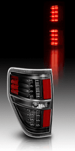 AmeriLite for 2009-2014 Ford F150 Truck LED Bar Square Projector Halogen Black Headlights Set High/Low Beam Bulb Included - Driver and Passenger Side