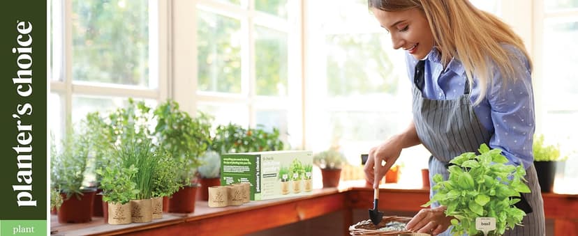 Planters' Choice 9 Herb Indoor Window Garden Kit - House Plants Seeds - Best Unique Gift Ideas for Women, Mom, Friend, Her, Birthday, Housewarming, Mother - New Home Kitchen Gifts - Live Plant Starter