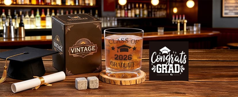 7oz Graduate Whiskey Glasses, Masters Degree Graduation Gift for Brother Son Him, College Grad Present Class of 2026 Graduate Whiskey Glass, Masters Graduation Gifts for Men B0GJLB9JFY