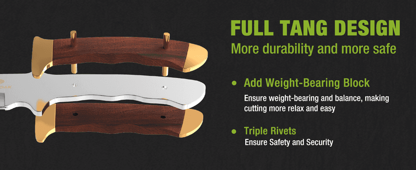 Mossy Oak 14-inch Bowie Knife, Full-tang Fixed Blade, Wood Handle Hunting Knife with Leather Sheath for Camping, Hiking, Survival