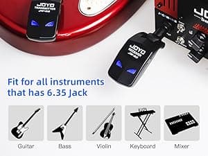 JOYO 2.4GHz Wireless Guitar System 4 Channels Rechargeable Audio Wireless Transmitter Receiver for Guitar Bass Electric Instruments (JW-03)