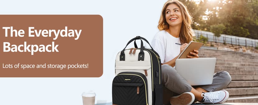 Laptop Backpack for Women Bag - 15.6 inch Work Travel Backpack with USB Charger College Bookbag Waterproof Business Computer Backpack Anti-theft Casual Backpacks for Nurse Teacher Beige Black Brown