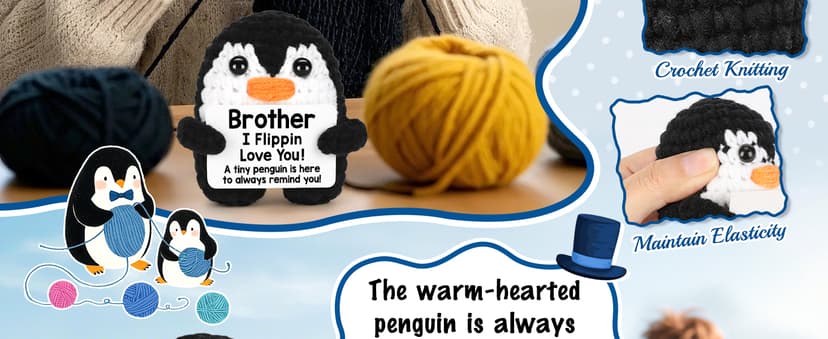 Mini Funny Brother Gifts from Sister Brother, Handmade Crochet Mini Penguin Birthday Gifts for Brother Boy Friend, I Love You Brother for Birthday Graduation Christmas Emotional Present