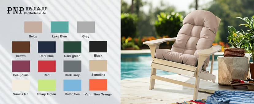 Adirondack Chair Cushion, Rocking Chair Cushion 44x19.4x4 inch, High Back Patio Cushions of Upper and Lower with Ties, Sunscreen and Fade-Resistant (Beige, 2)