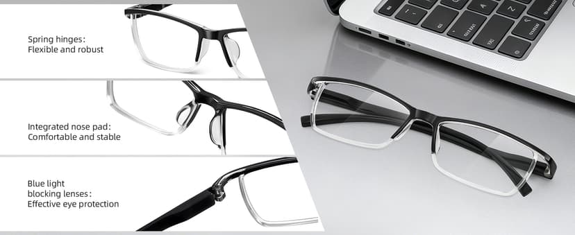 Reading Glasses Men Blue Light Blocking Readers Spring Hinge Computer Anti Eyestrain Eyeglasses
