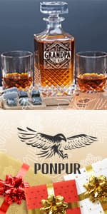 PONPUR Gifts for Brother, Whiskey Decanter Set with 2 Whisky Glasses, Unique Cool Stocking Stuffers Birthday Gift for Brothers from Sister, Best Christmas Presents for Men