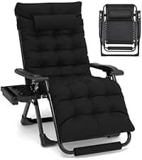 Slendor Oversized Zero Gravity Chairs XXL, 33In Padded Zero Gravity Lounge Chair, Lawn Recliner, Folding Patio Reclining Chair w/Aluminum Alloy Lock, Headrest, Cup Holder, Support 500lbs, Black