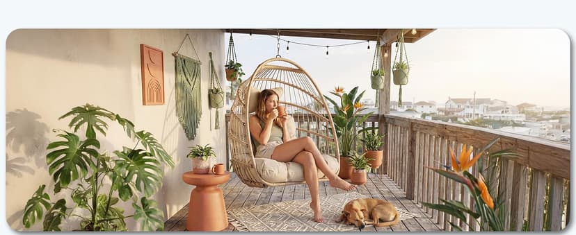 Nicesoul Outdoor Hanging Egg Chair Without Stand, Patio Wicker Swing Egg Basket Chairs with Padded Cushion, 350 Lbs Comfy Cozy Ceiling Tree Swinging Egg-Shaped Chair No Stand for Indoor Balcony, Beige