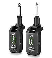 JOYO 5.8GHz Wireless Guitar System Wireless Guitar Transmitter Receiver Rechargeable Audio with 4 Signal Channels for Electric Guitar Bass 20M (JW-02S)