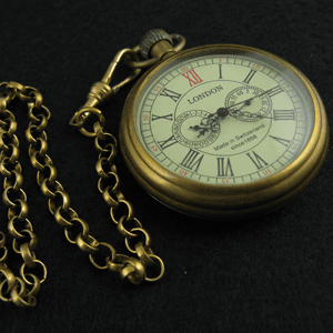 VIGOROSO Men's Vintage Full Copper Hand-Wind Mechanical Second&24hours Sub-dials Pocket Watch in Box