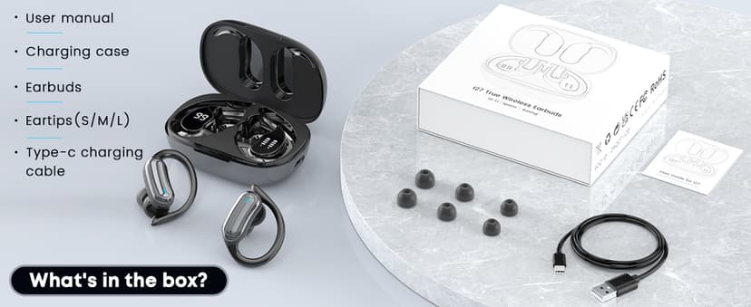 TRAUSI Wireless Earbuds, Bluetooth 5.4 Headphones, True Wireless Stereo Earphones with Noise Cancelling Mic, IPX7 Waterproof, Comfort Fit and Fast Charging Ear Buds (Black)