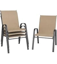 Patio Chairs Set of 4, Outdoor Dining Chairs Stackable for All Weather, Breathable Metal Modern Outside Furniture Chair for Pool Side, Garden, Backyard Deck, Brown