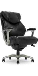 La-Z-Boy Delano Big and Tall Executive Office Chair - Ergonomic Lumbar Support Memory Foam - Bonded Leather Desk Chair for Home Office - Mahogany Wood Arms - Black