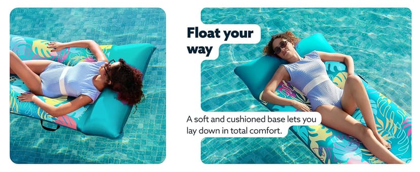 SLOOSH Inflatable Pool Floats Raft - XL Fabric Covered Pool Mat Lounger Floaties for Adults, Ultra Comfort Inflatable Water Float with Headrest for Beach Lake Swimming Pool 68"X34" (Light Blue)