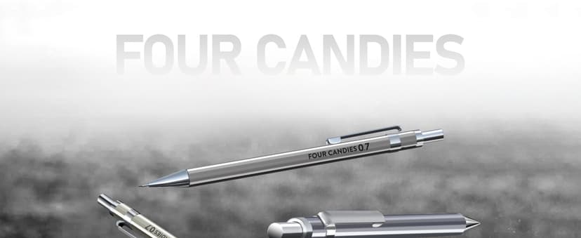 Four Candies 0.7mm Mechanical Pencil Set with Case - 4PCS Metal Mechanical Pencils, 8 Tubes HB #2 Lead Refills, 3PCS 4B Erasers and 9PCS Eraser Refills, Lead Mechanical Pencils for Writing & Drawing